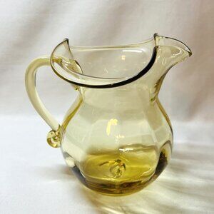 Rainbow Glass Golden Amber Pitcher Mid-20th Century Hand Blown Creamer 6”